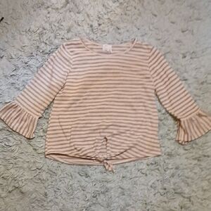 Must Have Beige and White Striped Bell-Sleeve Tie-Front Top